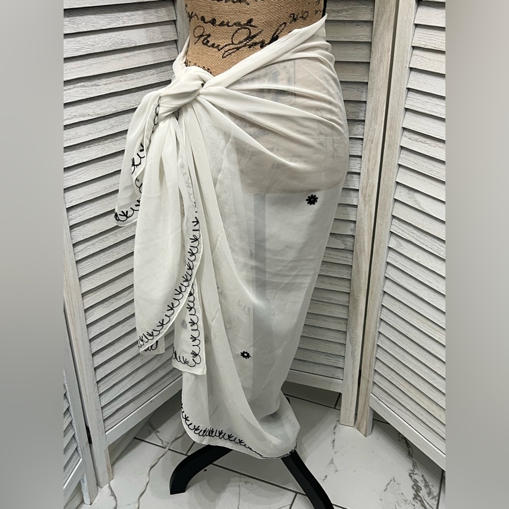 White Sarong with Black Embroidery